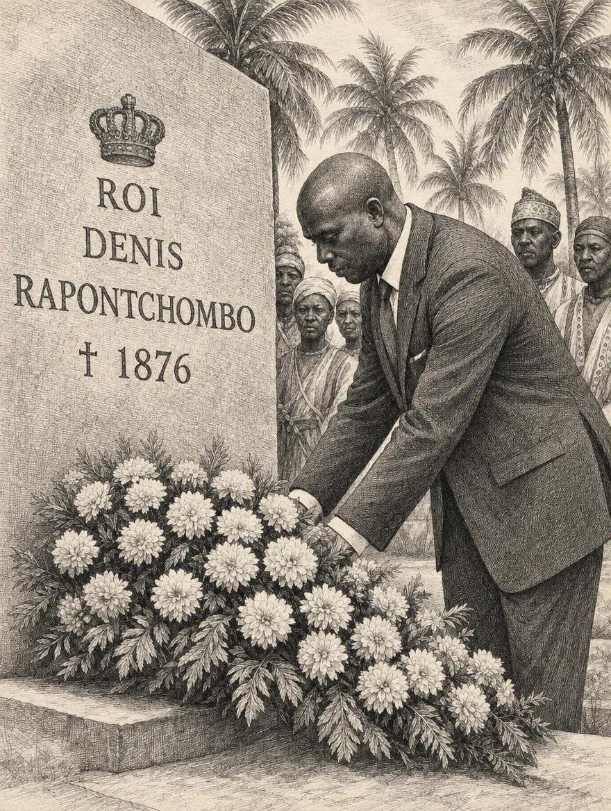 Dépôt de gerbe devant la stèle du Roi Denis Rapontchombo